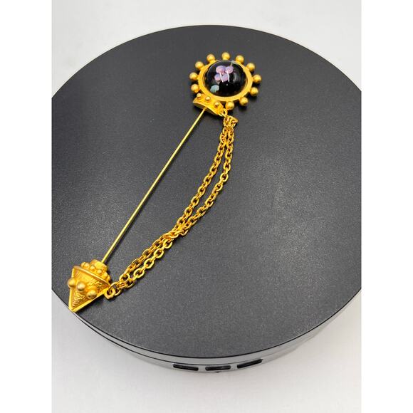 Ronnie Livia Mogul Black Glass Purple Flower Chain Drape Scarf Tie Stick Pin - Picture 5 of 8